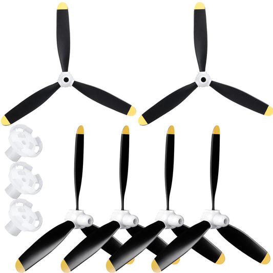 Outus 6 Sets Plane Propeller 3 Blade Compatible with F4u Rc 761-8 761-9 761-16 T28 P47 Fighter Remote Control Plane Radio Controlled Aircraft with Propeller Adapters(400mm)