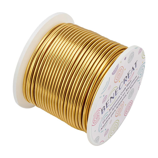 BENECREAT 12 17 18 Gauge Aluminum Wire (12 Gauge 100FT) Anodized Jewelry Craft Making Beading Wire Floral Gold Color Craft Wires for Air Plant Gardening, Model Making