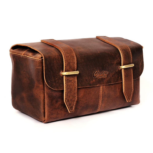 Leather Toiletry Bag, Toiletry Bags for Women, Leather Cosmetic Bag, Cosmetic Bags for Women, Dopp Kit (Dark Brown, 10 x 5 x 6 inch, Retro)