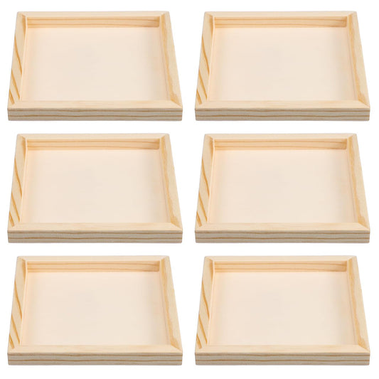 Hemobllo 6-Pack 4.72" Square Unfinished Wood Trays – Natural Puzzle Sorters & Craft Organizers for Kids, Classroom, Home Storage