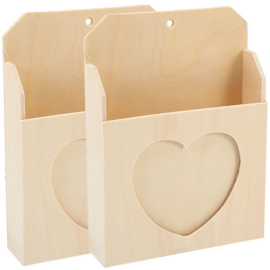 SEWACC Love Envelope Box 2Pcs Unfinished Wood Craft Kit for Kids Diy Painting and Decoration - Beige Photo and Mail Organizer