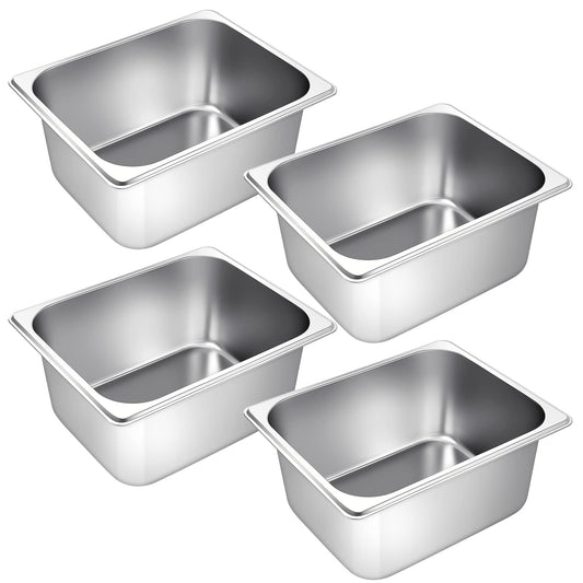 Zubebe 4 Pcs Hotel Pans Stainless Steel Steam Table Pan 1/2 Half Size 6 Inch Restaurant Steam Table Pan Deep Metal Food Tray Commercial Food Pans for Restaurant Party Buffet Catering
