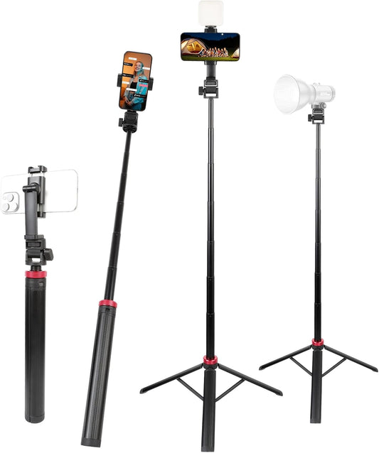xik 81" 1/4" Expandable Phone Selfie Stick Tripod for Golf Training, Portable Adjustable Light Stand with Screw