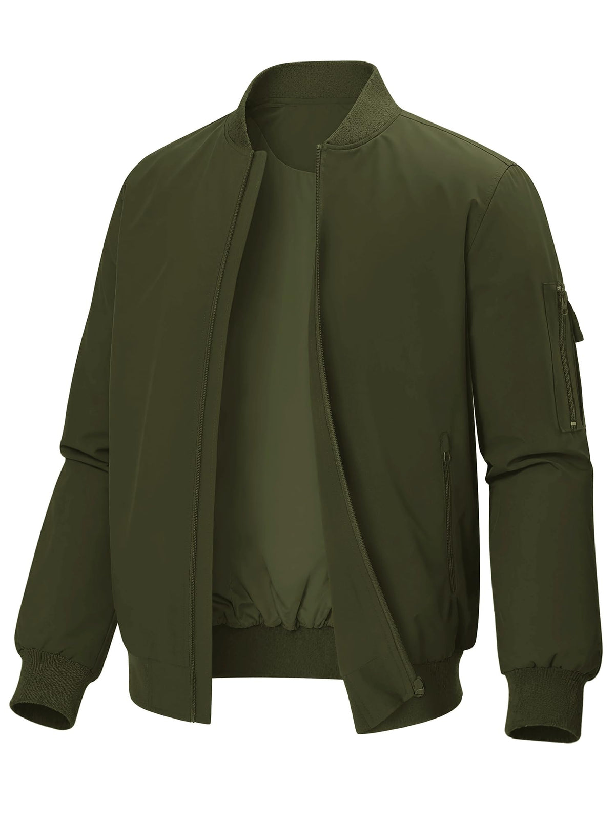 Mens Green Bomber Jackets Lightweight Casual Zip Coats Jackets Outwear