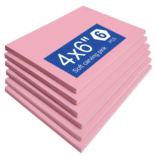 Falling in Art 4 x 6" Pink Rubber Carving Blocks, 6 Pack Soft Linoleum Blocks for Printmaking, Stamp Making, and DIY Crafting, 4/17" Thick