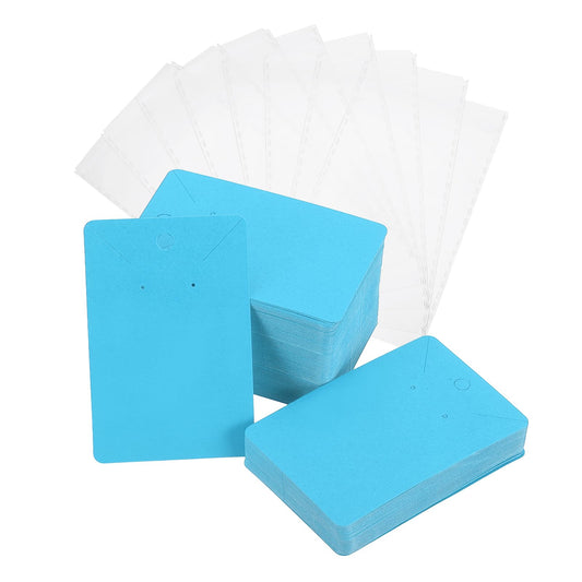 PATIKIL Earring Display Cards 200 Pcs Necklace Holder Cards with 200 Pcs Jewelry Packaging for Earring Necklace Jewelry Craft Display Packaging Supplies (Blue, 3.5 x 2.4 Inches)