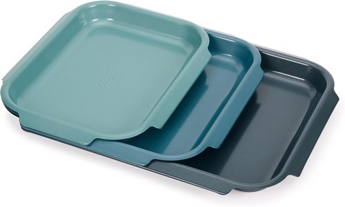 Joseph Joseph Nest™ Bake Non-Stick Baking Sheet Pan Set - 3-Piece Carbon Steel with Easy-Pull Handles, Stackable Design