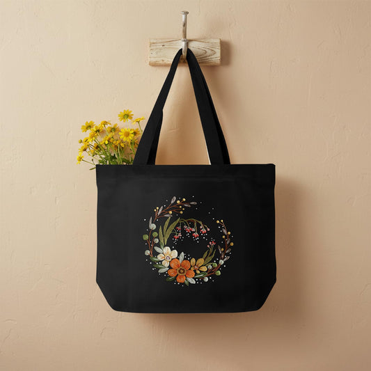 ERKOON Canvas Tote Bag Embroidery Kit for Beginners, Floral Arts Crafts Cross Stitch Kits for Adults Including Stamped Embroidery Bag with Hoops, Needle, Instruction and Color Threads (Flower)