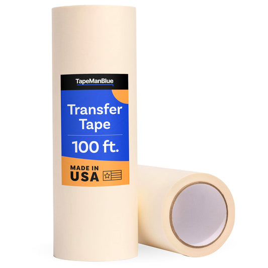 TapeManBlue 12" x 100' Roll of Paper Transfer Tape for Vinyl, Made in America, Premium-Grade Transfer Paper for Vinyl with Layflat Adhesive for Crafts, Decals, and Letters