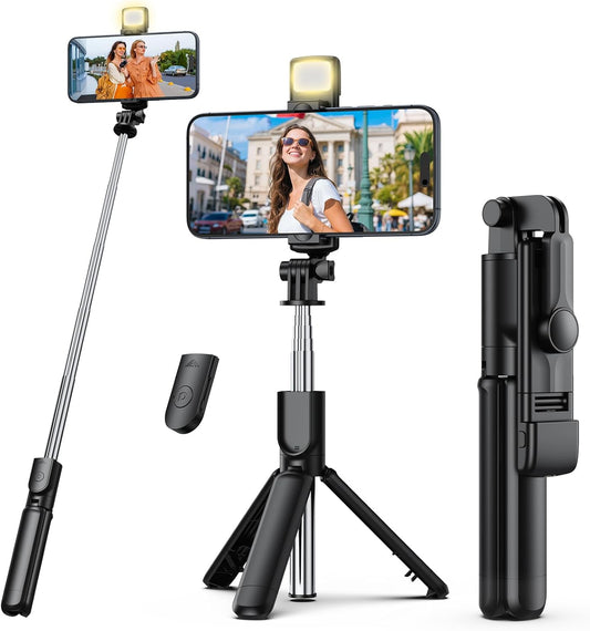 Aourxiv 4-7'' Selfie Stick Tripod with Light, Retractable Selfie Stick Tripod with Wireless Remote Control