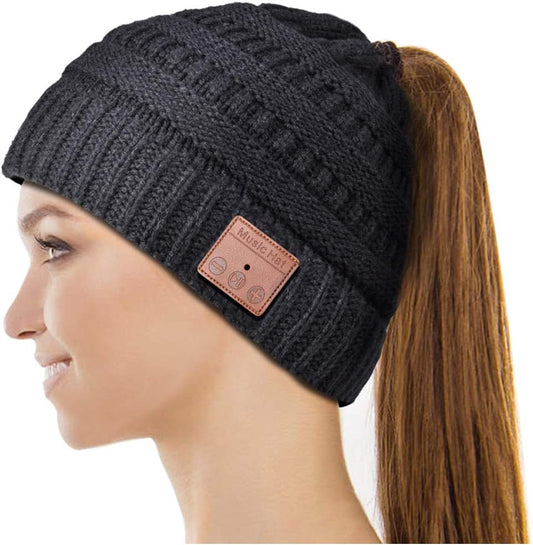 Womens Gifts for Christmas Stocking Stuffer Bluetooth Beanie Women: Ponytail Beanie Bluetooth Hat with Bluetooth