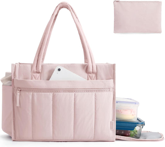 15.6 Inch BAGSMART Tote Bag for Women Puffer Laptop Work Bag Large Purse Shoulder Handbag Crush Bow Tote with Insulated