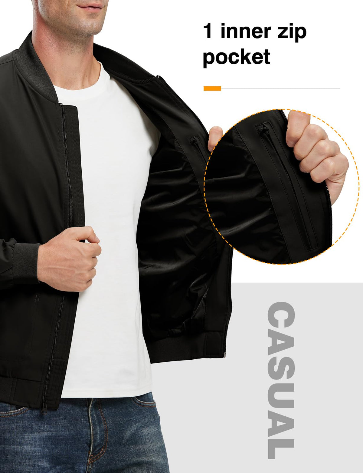 TBMPOY Men's Black Lightweight Bomber Jackets Light Windbreaker Casual Stylish Fall Golf Dress Business Varsity Black XL