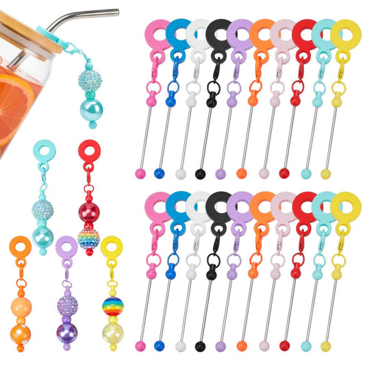 EVERJOYCRAFT 40pcs Beadable Tumbler Straw Charm Adapters Colorful Tumbler Charms Accessories DIY Custom Straw Pendant Beadable Ornaments Cup Blank Bar Tumbler Accessories Set for Drinkware Parties