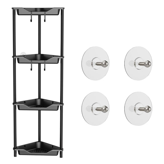 Orimade Rustproof 4 Tier Floor Standing Corner Shower Caddy Bundle with Round Adhesive Replacement Stickers