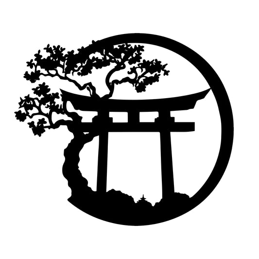 Unimart Japanese Metal Wall Decor Art Japanese Decoration Torii Gate Asian Metal Wall Decor for Living Room Dining Room Fence Kitchen Indoor Outdoor Black, 11.8x10.4inch