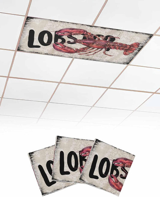 Velvessentia 3 Pack, 4x2 Summer Fluorescent Light Covers for Ceiling Lights Lobster Nautical Magnetic Classroom Light