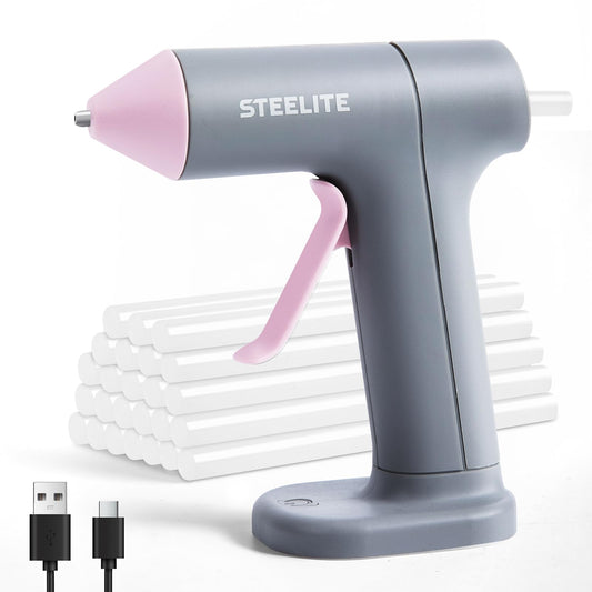 Cordless Hot Glue Gun with 10pcs Glue Sticks, 30s Fast Heating, 2000mAh Rechargeable Lithium Battery, Smooth & Even Glue Flow, Auto Sleep & Power-Off, Type-C USB for DIY Crafts, Home Repairs, EVA Pink