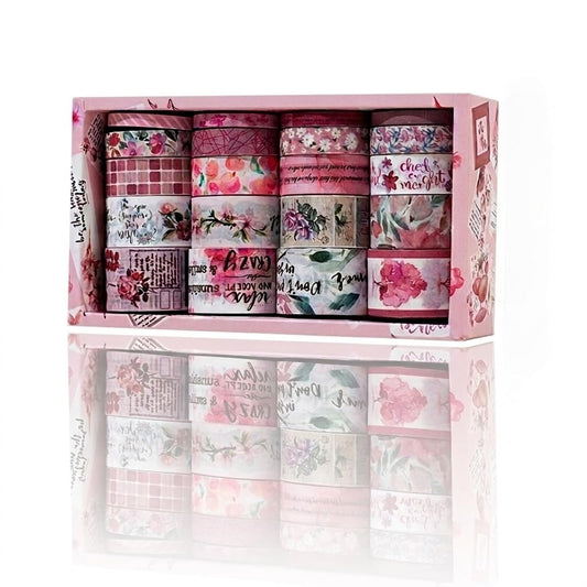 Usyios 20 Rolls Floral Washi Tape Set, Pink Vintage Botanical Decorative Masking in 5 Widths for Scrapbooking Journaling Planners and DIY Crafts