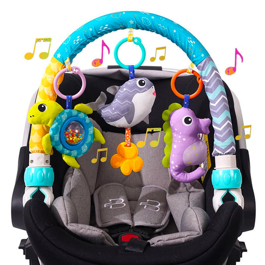 BATOHO Baby Stroller Arch Toy, Clip On Arch Mobile for Bassinet with Universal Clamps, Activity Toy Bar for Bouncer Musical Crib Mobile Toys for Infants Car Seat Toys Rattle Turtle Music Whale