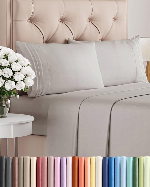 Comfy Breathable Cooling Bed Sheets Set by [Brand Name] - Luxury 4-Piece Full Size - Soft, Wrinkle-Free, Deep Pockets - Light Grey