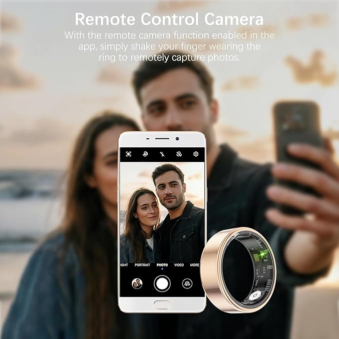 Smart Health Rings for Women Men, Fit Ring with Heart Rate, Blood Oxygen, HRV, Sleep Tracker, Step Tracker, No Subscription Fee, IP68 Waterproof Smart Ring for iPhone & Android (Gold 7#)