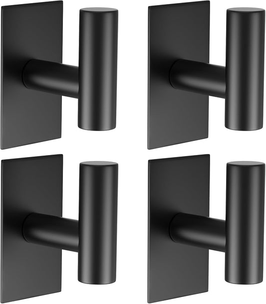VAEHOLD Heavy-Duty Wall Towel Hooks - Waterproof Sticky Holders for Coats & Clothes | Black, 4 Pack