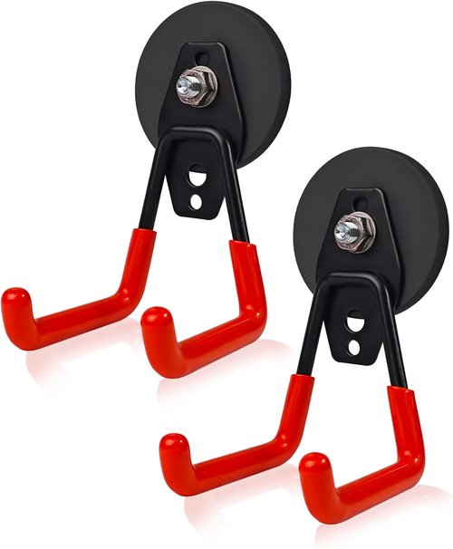 EDSRDUX Heavy Duty Magnetic Hooks - Strong Anti-Slip Rubber Coated Utility Hooks for Tools & Garage (Medium - 2 Pack)