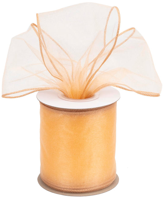 Joycrosso 4 Inch Gold Wired Organza Ribbon - 20 Yards Sheer Decorative Ribbon for Gift Wrapping, Wedding Decor, Christmas Tree, Crafts & DIY Projects