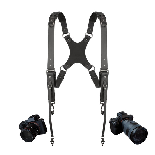 4J LEDR Camera Harness for 2 Cameras Dual Shoulder Leather Camera Strap for DSLR/SLR, Camera Straps for Photographers,Camera Accessories for Wedding,Hiking,Travel,Black
