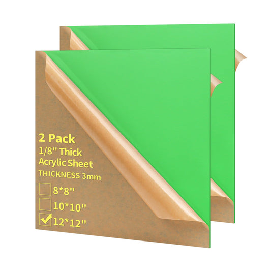 Gdhwxcl 1/8 Thick 12 x 12 inch Acrylic Sheets - 2 Pack Plexiglass Sheets for Creative DIY Projects Laser Cutting Engraving UV Printed Signs Crafts Badges (2, Light Green, 12 x 12 inch)