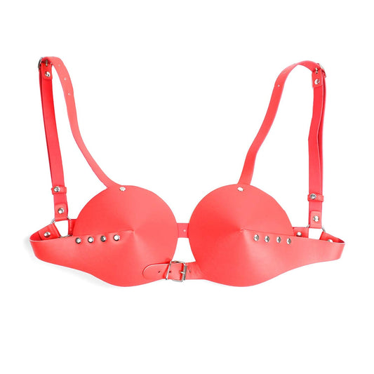 Women's Leather Bullet Cup Bra Body Harness Adjustable Brooch Buckle Punk Lingerie Bra Catwoman Costume(red) One Size