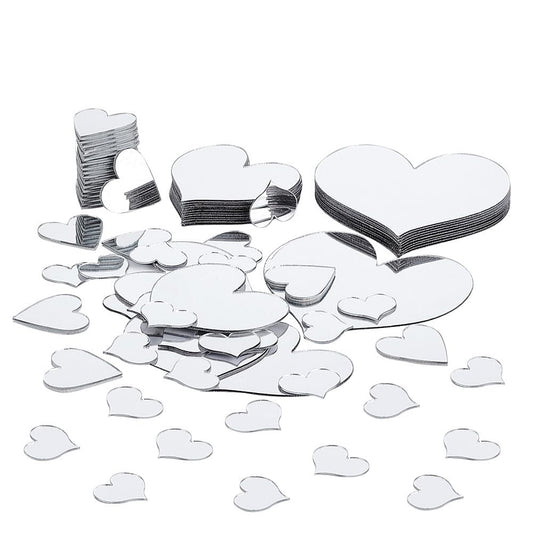 PH PandaHall 100pcs Heart Shaped Mirrors 4 Sizes Adhesive Craft Mirror Tiles Love Heart Mosaic Tiles Small Mirror for Wedding Christmas Tree Vase Art Crafts Home Wall DIY Craft Valentine's Day Decor