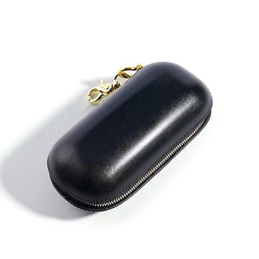 shuainiu Leather eyeglass protective case - Portable travel sunglasses case - Suitable for both men and women (Zipper-black)