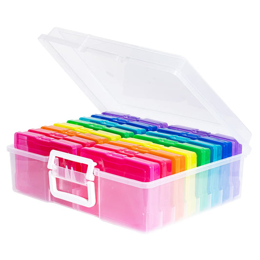 novelinks Transparent 4" x 6" Photo Cases and Clear Craft Keeper with Handle, 16 Inner Photo Organizers & Photo Storage Box, Plastic Photo Storage Containers (Multi-colored)