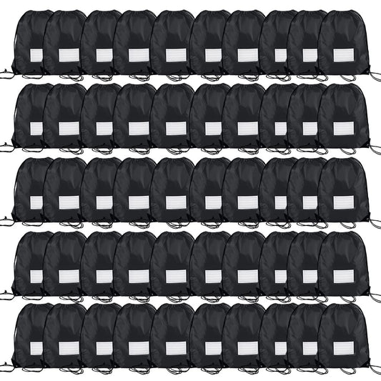 CODOBON 50 Pack Drawstring Bags,Bulk Draw String Backpack, DIY Gym Sports Cinch Bag Sackpack for Women Men, Black