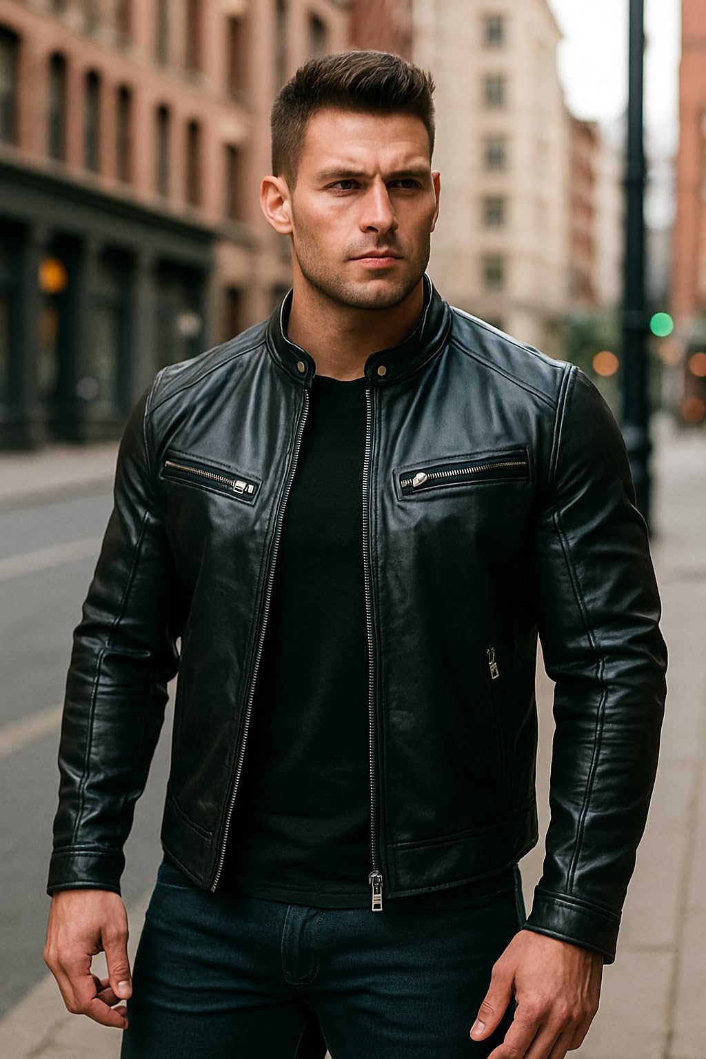 Men’s Leather Jacket Classic Biker Style Motorcycle Coat Fit Fashion Outerwear for Casual, Travel & Work Lightweight Fall & Winter Jackets for Men (US, Alpha, XX-Large, Regular, Regular, Black)