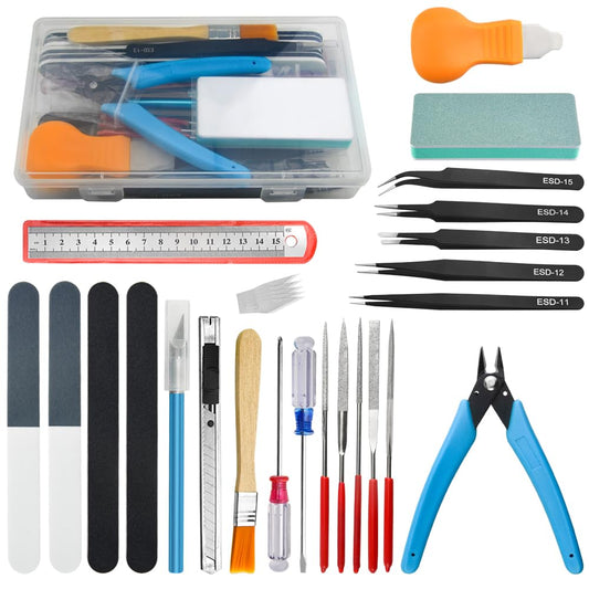 XINGYHENG 28Pcs Modeler Basic Tools Craft Set Compatible with Gundam Model Tools Kit with Plastic Box Hobby Model Assemble Building Repairing and Fixing DIY Craft Kit