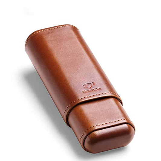 cigar in style Cigar Case Travel Holder - PU Leather Cedar Wood Lined Brown 2 Ct Sturdy Carry Case - 58 Ring Gauge