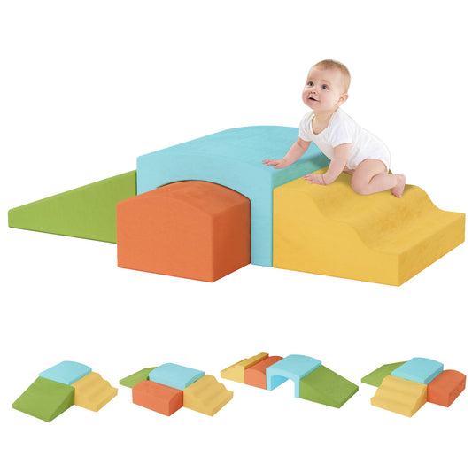 Coolfat 4-Piece Toddler Climbing Toys Indoor, Baby Climbing Blocks with a Tunnel, Soft Foam Play Climber for Toddlers, Play Gym Climber Structures for Toddler 1-3, Kids Climb and Crawl Set