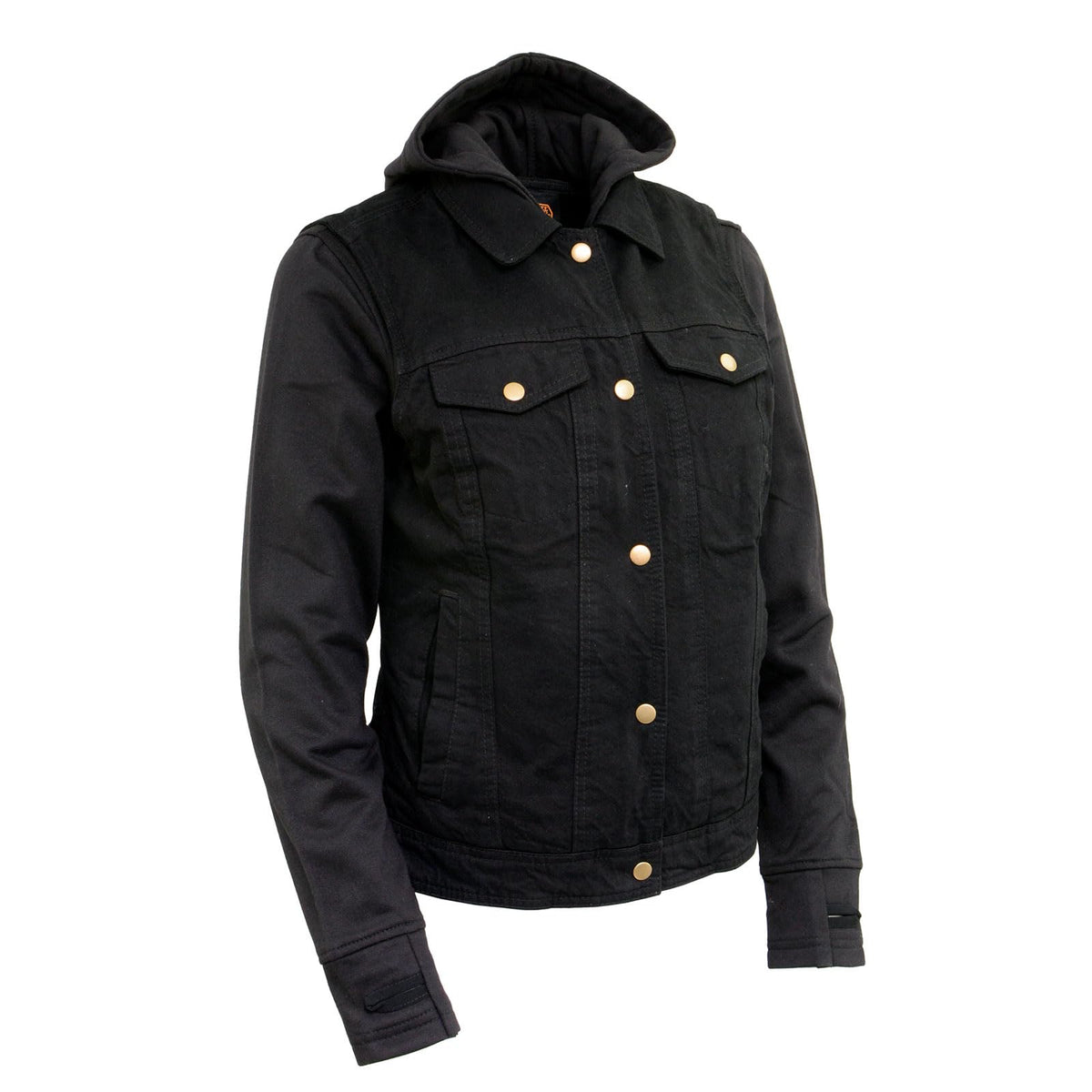 Milwaukee Leather MDL4002 Women's Black Denim 2 in 1 Shirt Style Collar Motorcycle Rider Vest W/Removable Hoodie - Medium