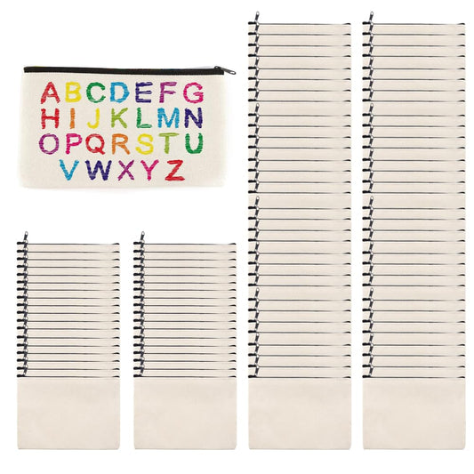 pabues 100 Pack 8 × 4.7 Inch Blank DIY Craft Bag Canvas Pencil Case Blank Makeup Bags- Beige Canvas Pencil Pouch Bulk Canvas Cosmetic Bag Multi-Purpose Travel Toiletry Bag Canvas Zipper Bags