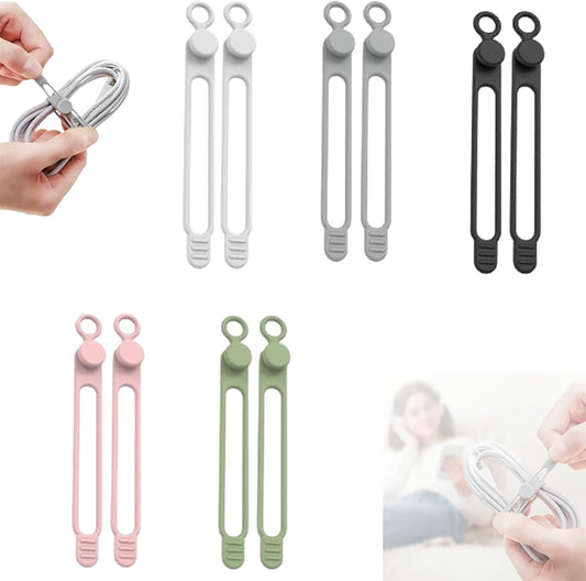 2026 (10Pcs) Data Cable Organizer, Upgrade Silicone Headphone Organizers, Silicone Cable Ties Reusable Cable Management