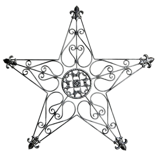 Metal Solid Mounted Star Hand-made Wall Decor 32"x32", Large Metal Star Home Wall Art Hanging for Indoor and Outdoor Settings, Wrought Iron Wall Sculptural Decor for Living Room, Garden, Or Outdoor Patio (Silver)