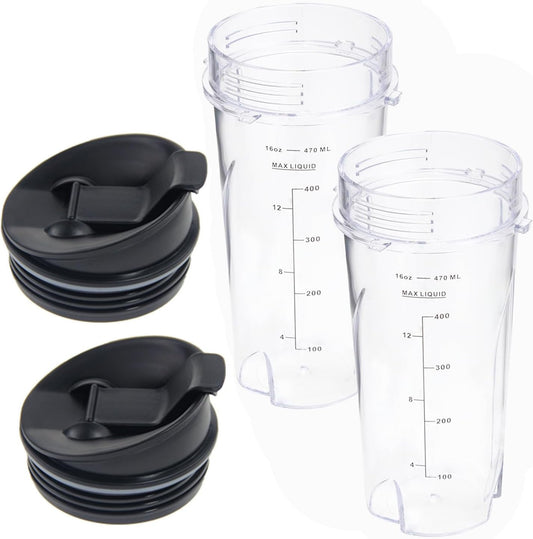 Ninja 16oz Replacement Cups - Compact Personal Blender Cup Set with Seal Lids | 2 Pack for BL770, BL780, BL660