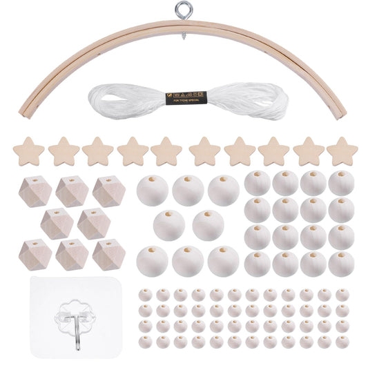 beinkmake Nursery Wooden Frame Handmade Mobile DIY Kit Natural Wood Frame Ornaments Crib Mobile Wind Bed Bell Ceiling Wind Chime Hanging Ornaments, Pentagram