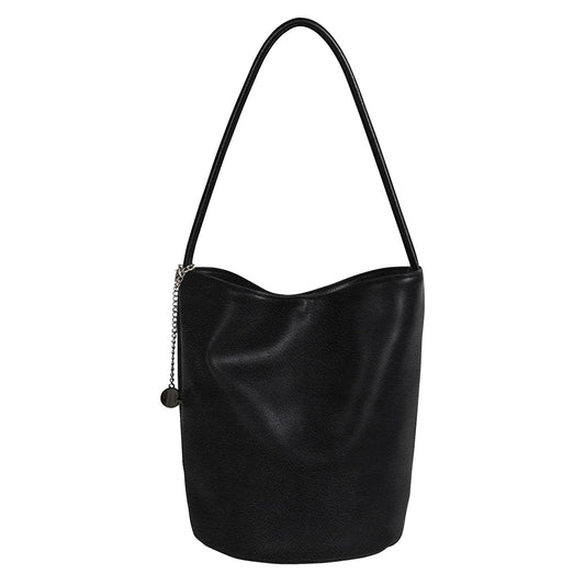 LuyaVogue Shoulder Bag for Women, Soft Leather Fall Trendy Designer Bag, Handle Bucket Bag with Pocket (Black)