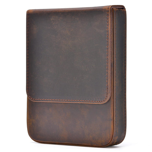 Lanxivi Genuine Leather Fountain Pen Case 6 Slot Crazy Leather Organizer, Portable Pen Bag Pouch Drawer Style
