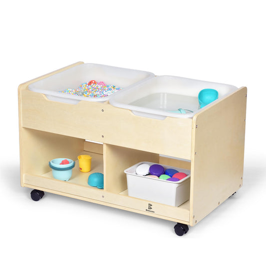 Bolocon Sand and Water Activity Table for Kids, Sensory Table w/Dual Deep Sand/Water Bins & 2 Bottom Storage Compartment & Lockable Casters, Indoor/Outdoor Activity Play