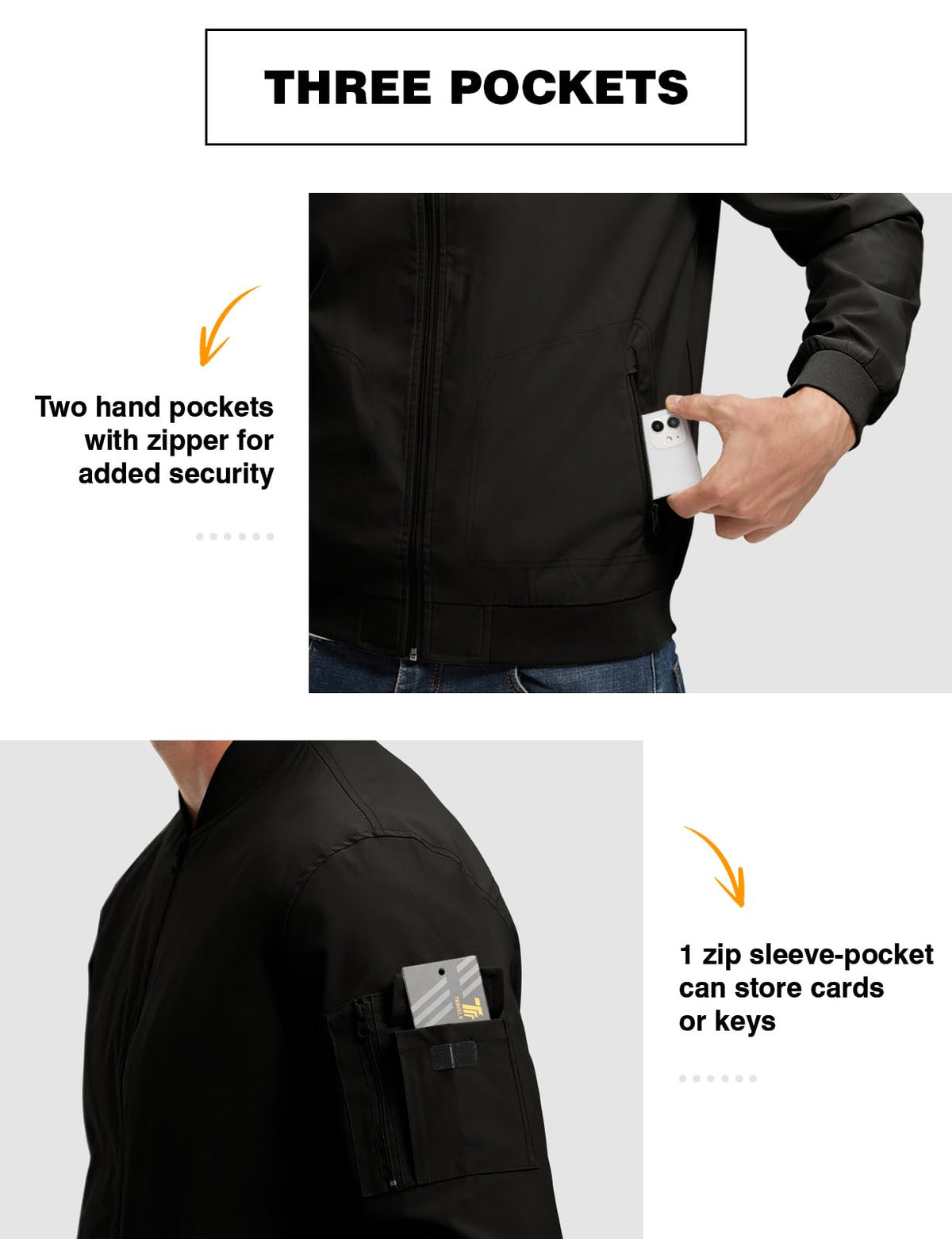 TBMPOY Men's Black Lightweight Bomber Jackets Light Windbreaker Casual Stylish Fall Golf Dress Business Varsity Black XL